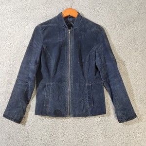 Wilsons Leather Navy Blue Suede Jacket Women's Medium Genuine Leather Indigo